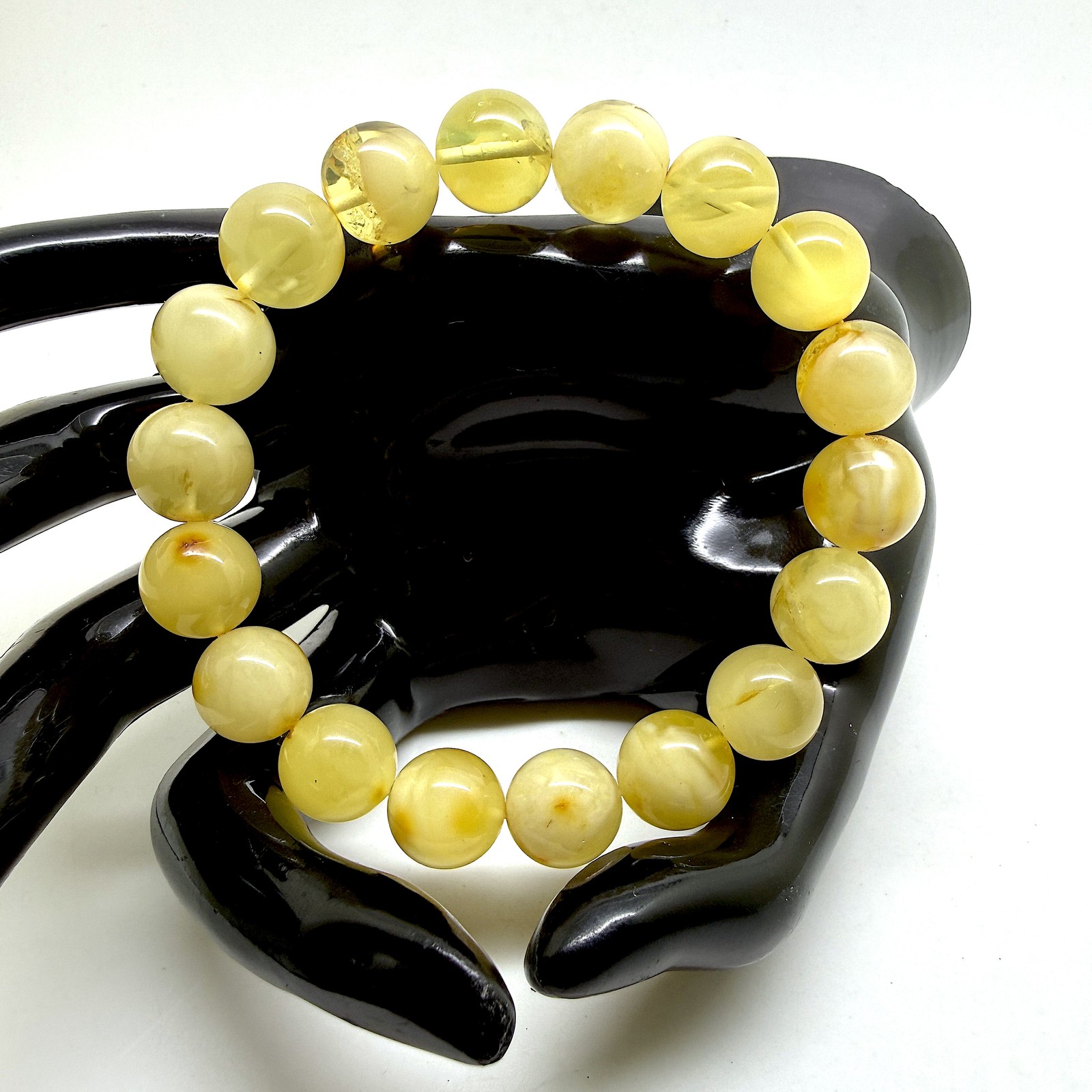 Unique honey Whole Stone natural Amber Bracelet 17 Beads 11.5mm 16.08g