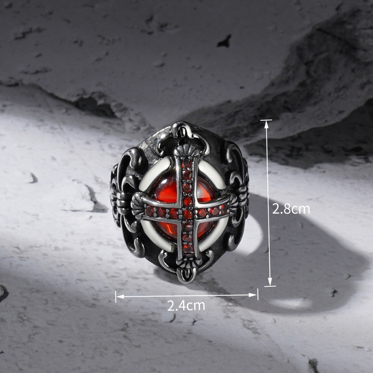 Knights Crusades Templar Shield Cross Celtic Red Stone Stainless Steel Ring