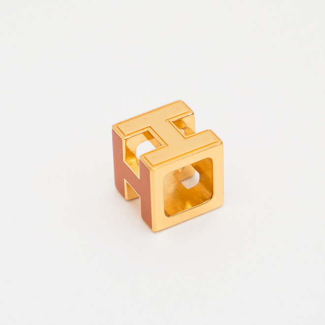 HERMES Cage d’H Cube Pendant Top Charm Orange Lacquer Gold Tone Auth No Chain