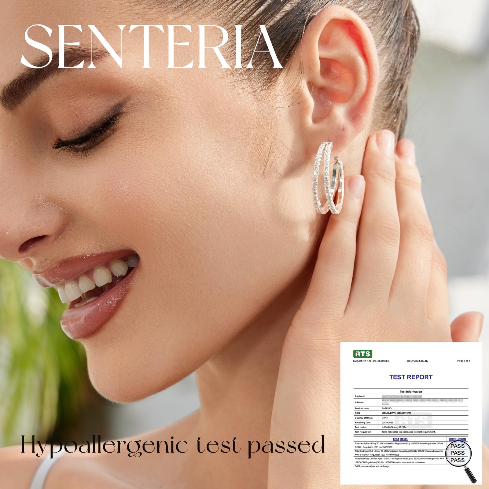Senteria Double Sterling Silver Hoop Earrings for Women with 30mm,
