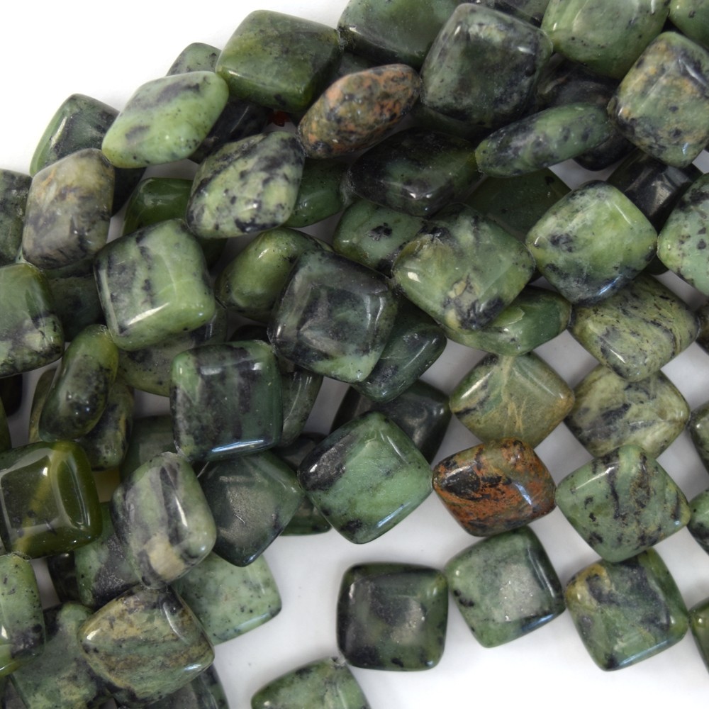 14mm Natural Canadian green jade diamond beads 15″ strand