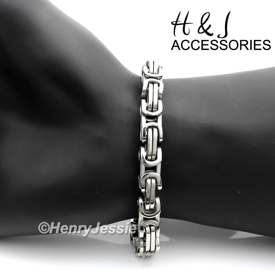 7″-11″MEN 316L Stainless Steel WIDE 9mm Silver Byzantine Box Link Chain Bracelet