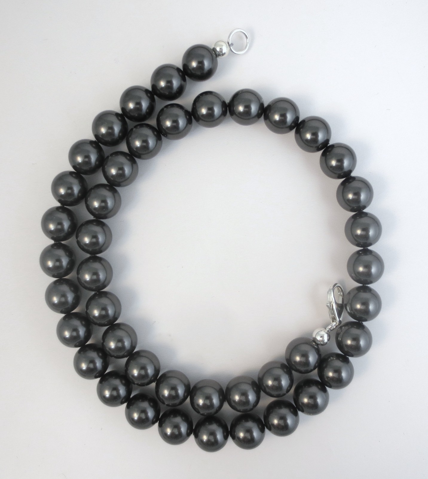 10mm Black Pearl Necklace w/ Austrian Crystal elements, 14,16,18,20,22,24,30 in