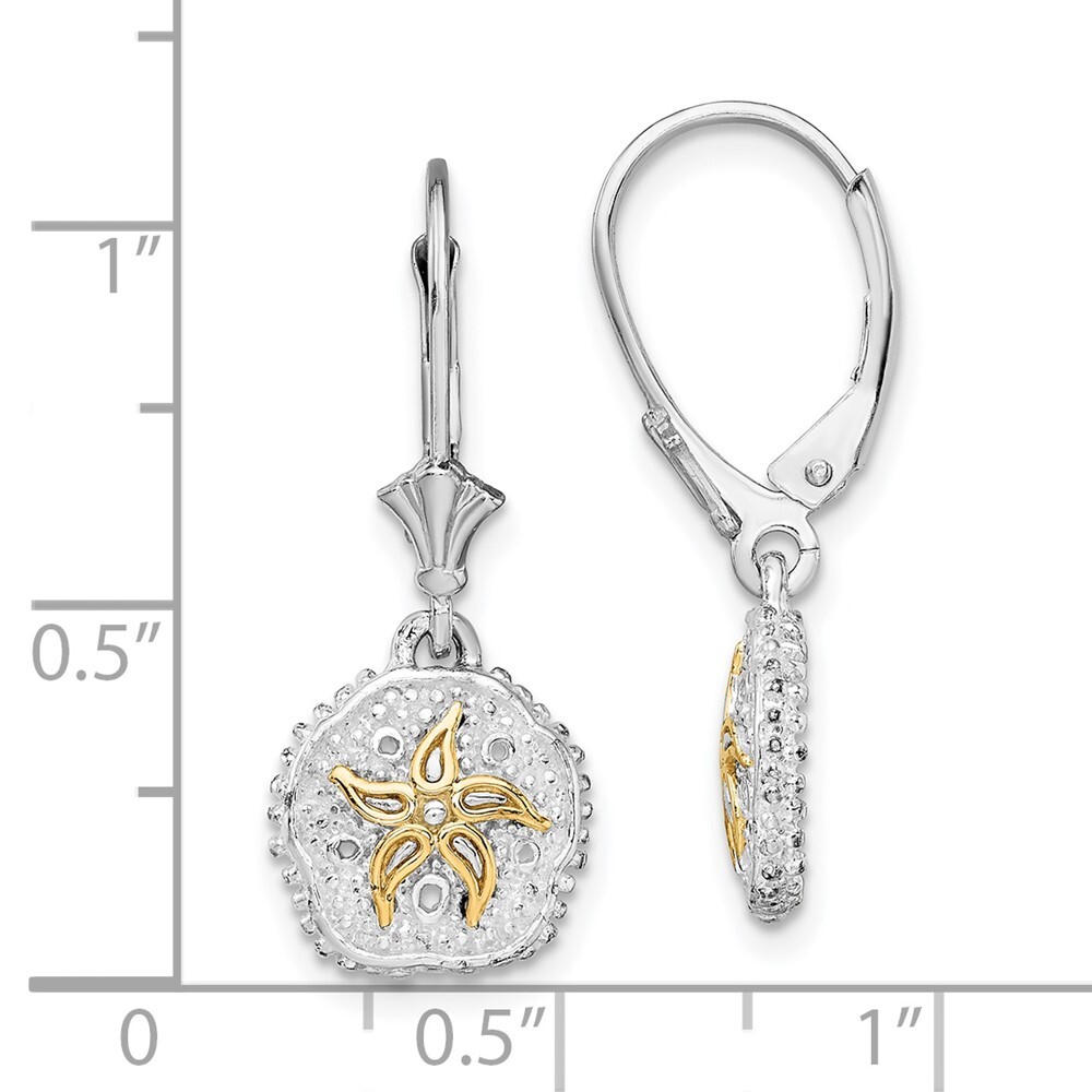 28mm Sterling Silver Polish Sand Dollar w/14k Starfish Leverback Earrings