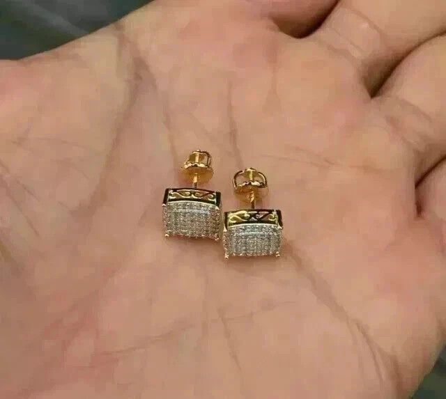 2.00Ct Round Cut Lab Created Diamond Men’s Stud Earring 14K Yellow Gold Plated