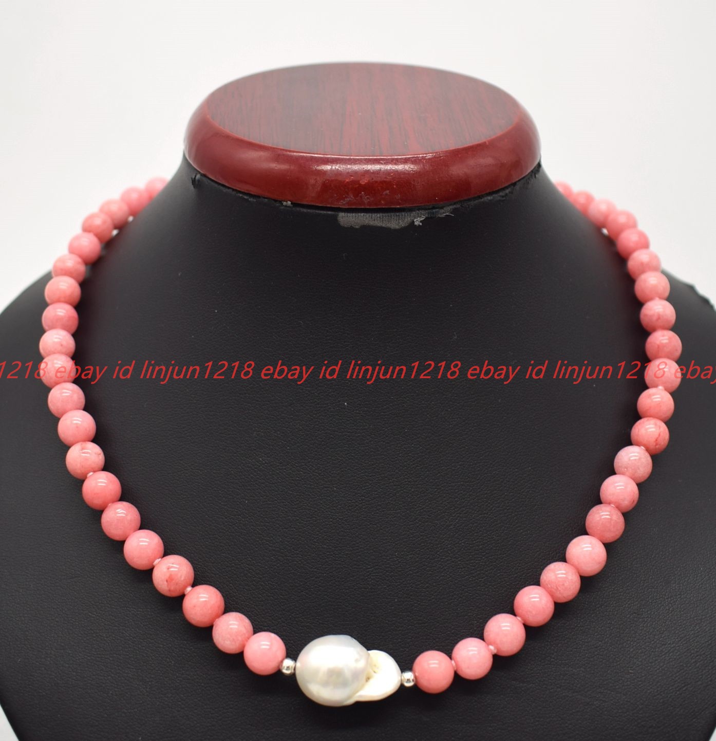 Natural 6/8/10mm Rhodochrosite White Baroque Pearl Round Bead Necklace16-28in