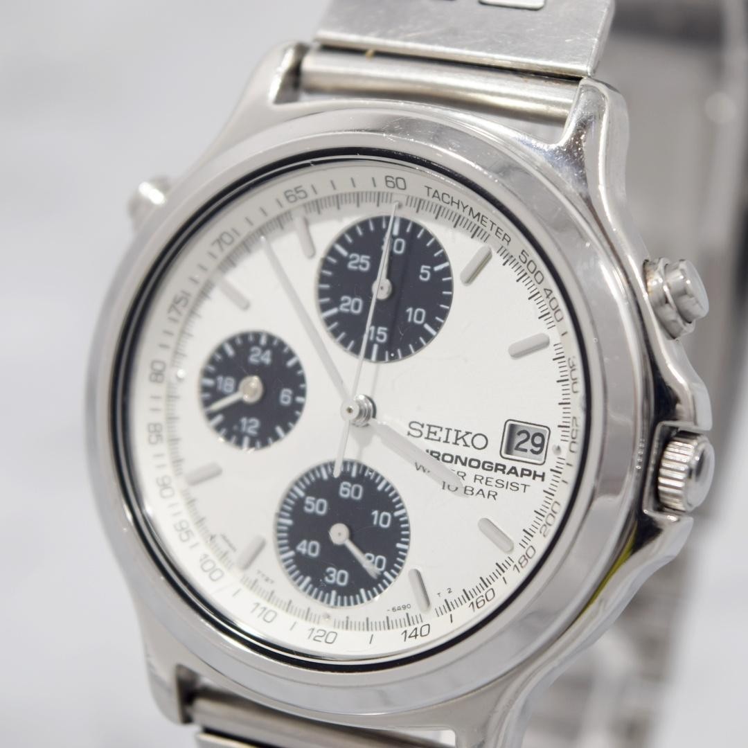 SEIKO Chronograph 7T27-6A70 Panda Dial Watch 18.5cm New Battery Boxed Rare Japan