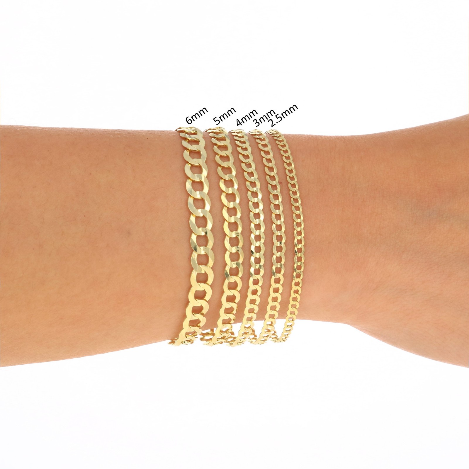 10K Yellow Gold Solid 2mm-12.5mm Curb Cuban Chain Link Necklace Bracelet 7″- 30″