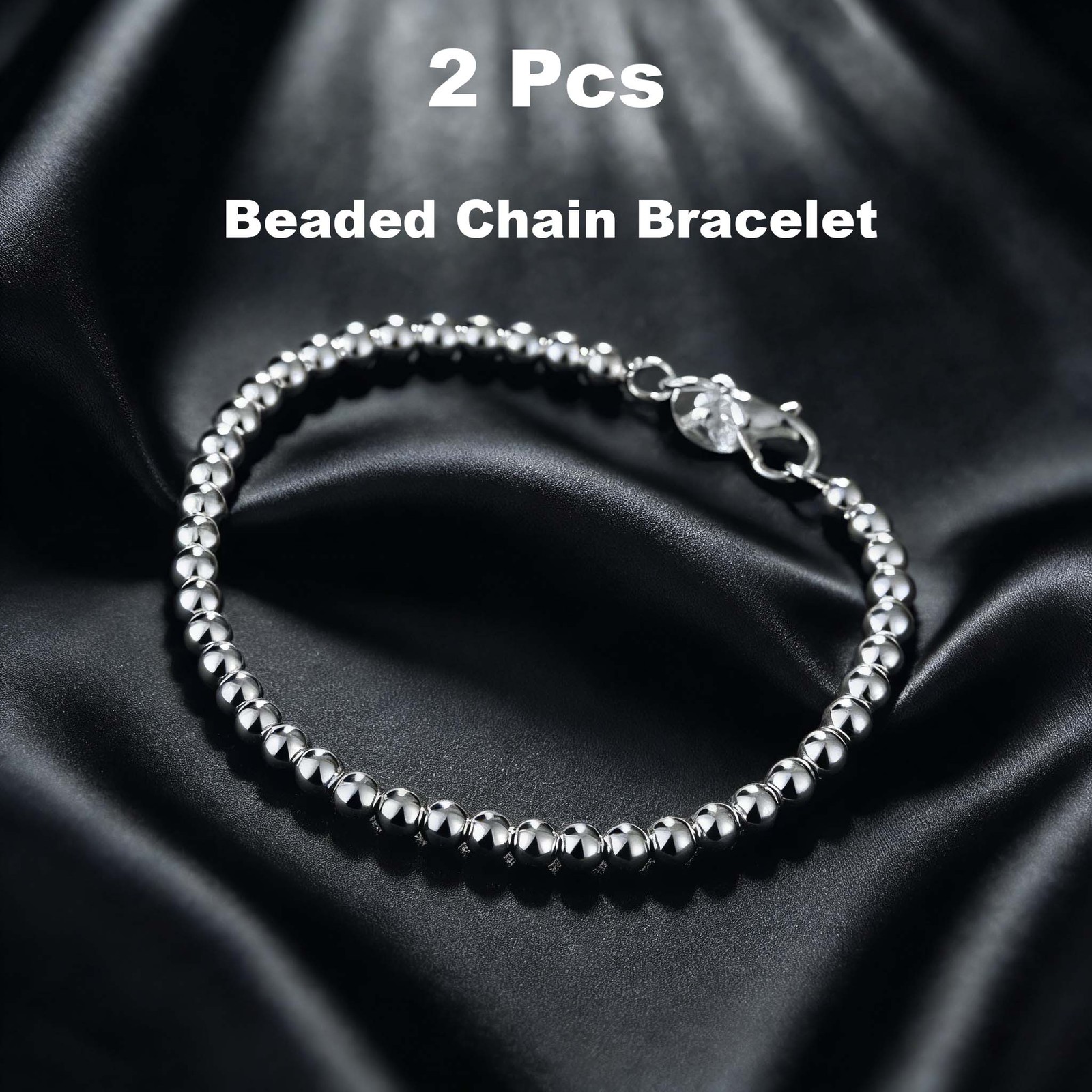 2-Pack Dainty Silver Beaded Bracelets Chic Jewelry for Parties & Everyday Wear