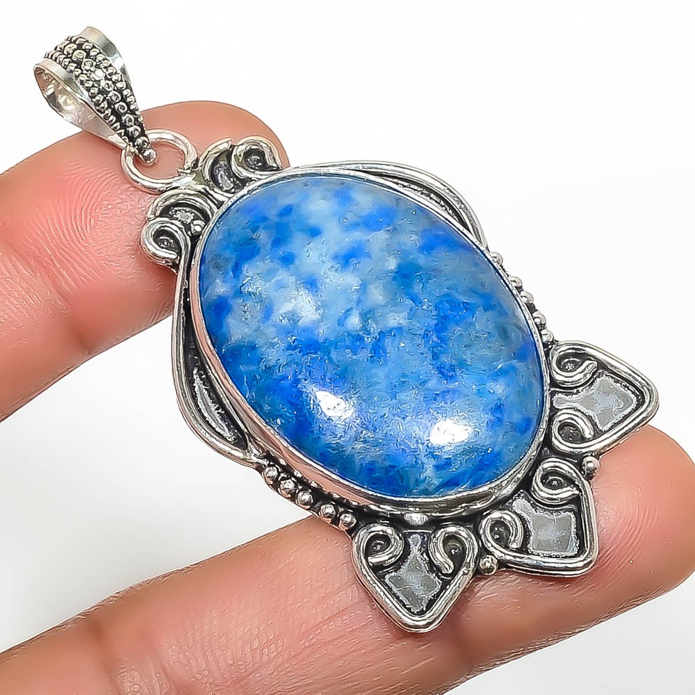 Natural Lazulite Gemstone 925 Silver Plated Pendant 2.34″ TP7785-364