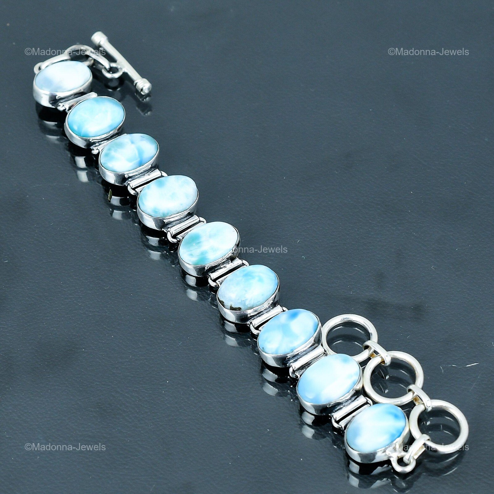 Memorial Day Sale Larimar Gemstone Sterling Silver Chain Throat Chakra Bracelet