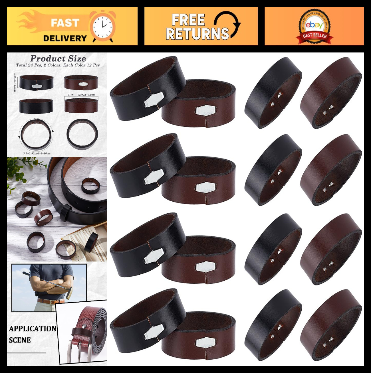 24Pcs Leather Belt Loop Keepers – 1.2″ Cowhide Rings for DIY Craft & Accessories