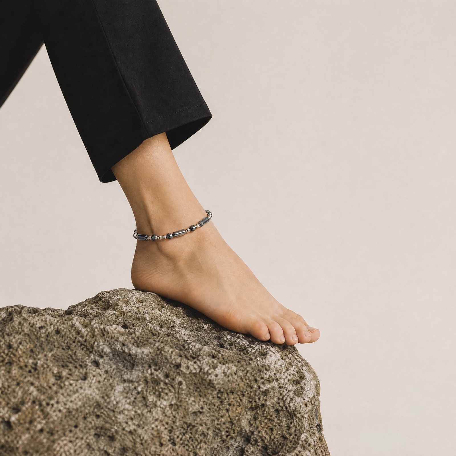 Polished Hematite • Stainless Steel Ankle Bracelet • Plus Size Available