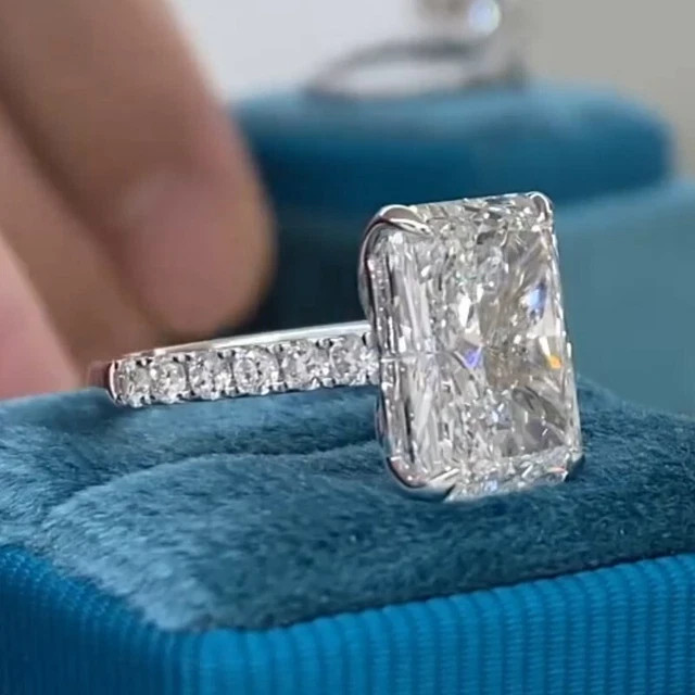 5CTW Radiant Cut Moissanite Engagement Ring 925 Sterling Silver 14K Vermeil
