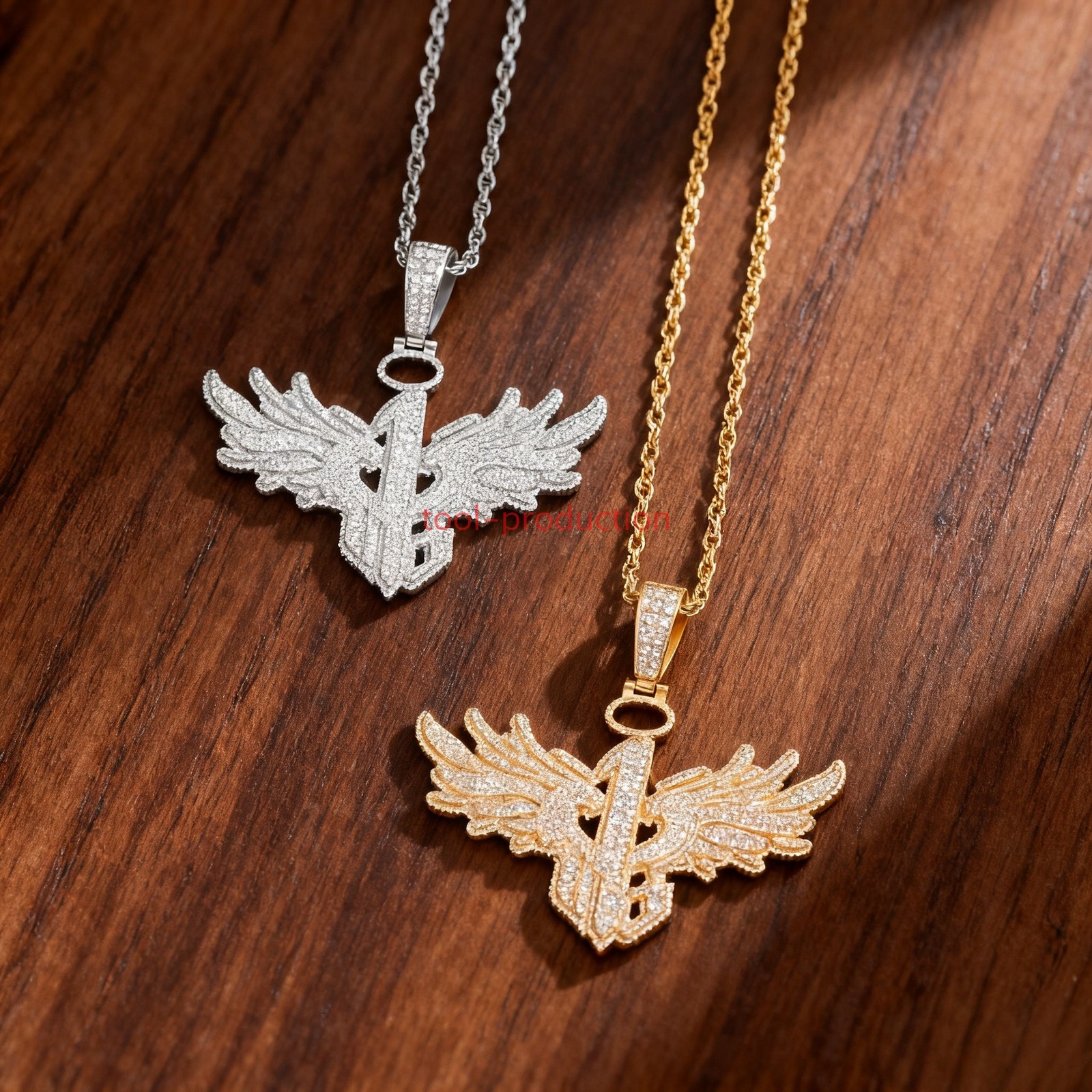 Handmade Sparkling Angel Wings Zircon Pendant with Free Chain A+++++