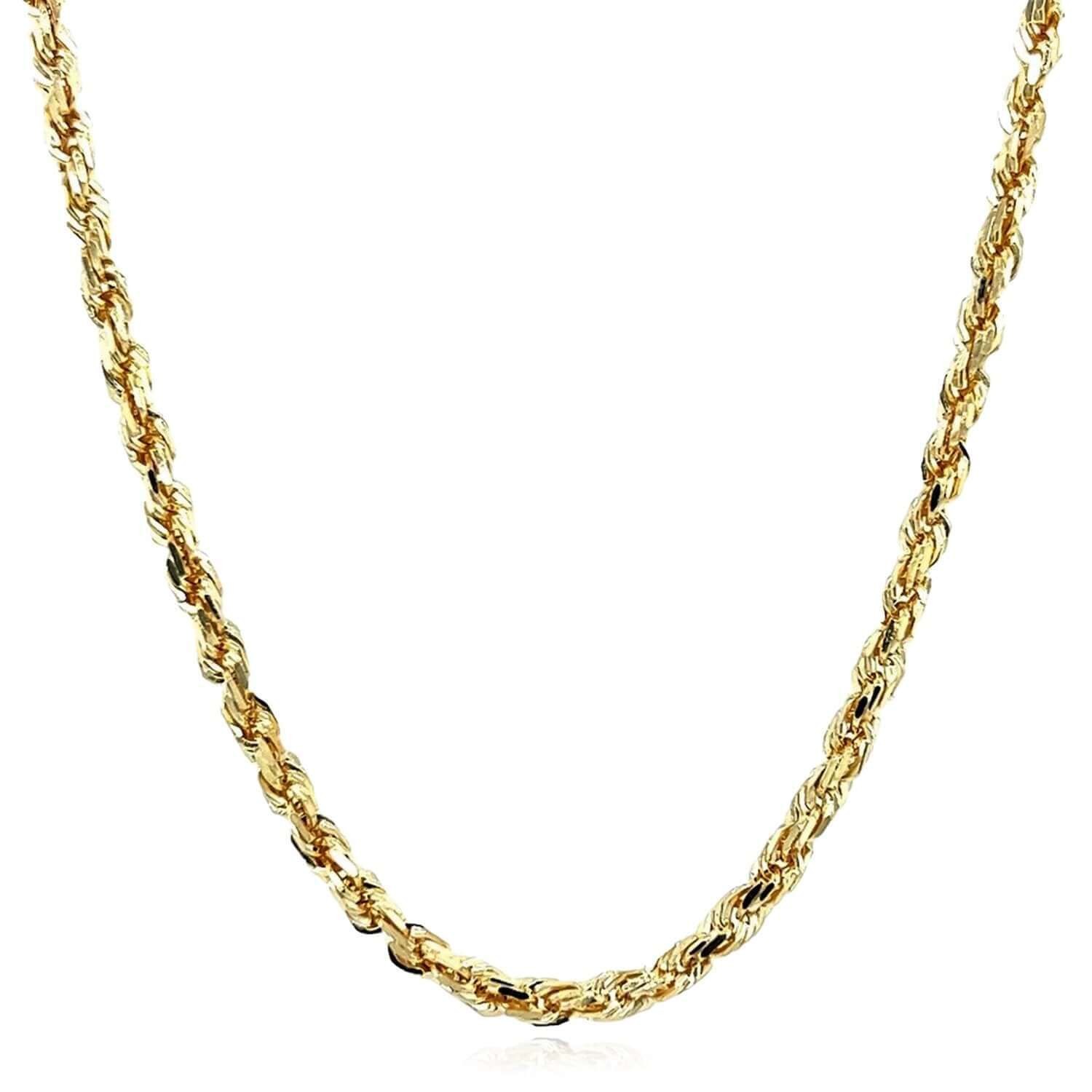 18K Yellow Gold 2.5mm Diamond-Cut Rope Chain (Solid Links) 16″-26″
