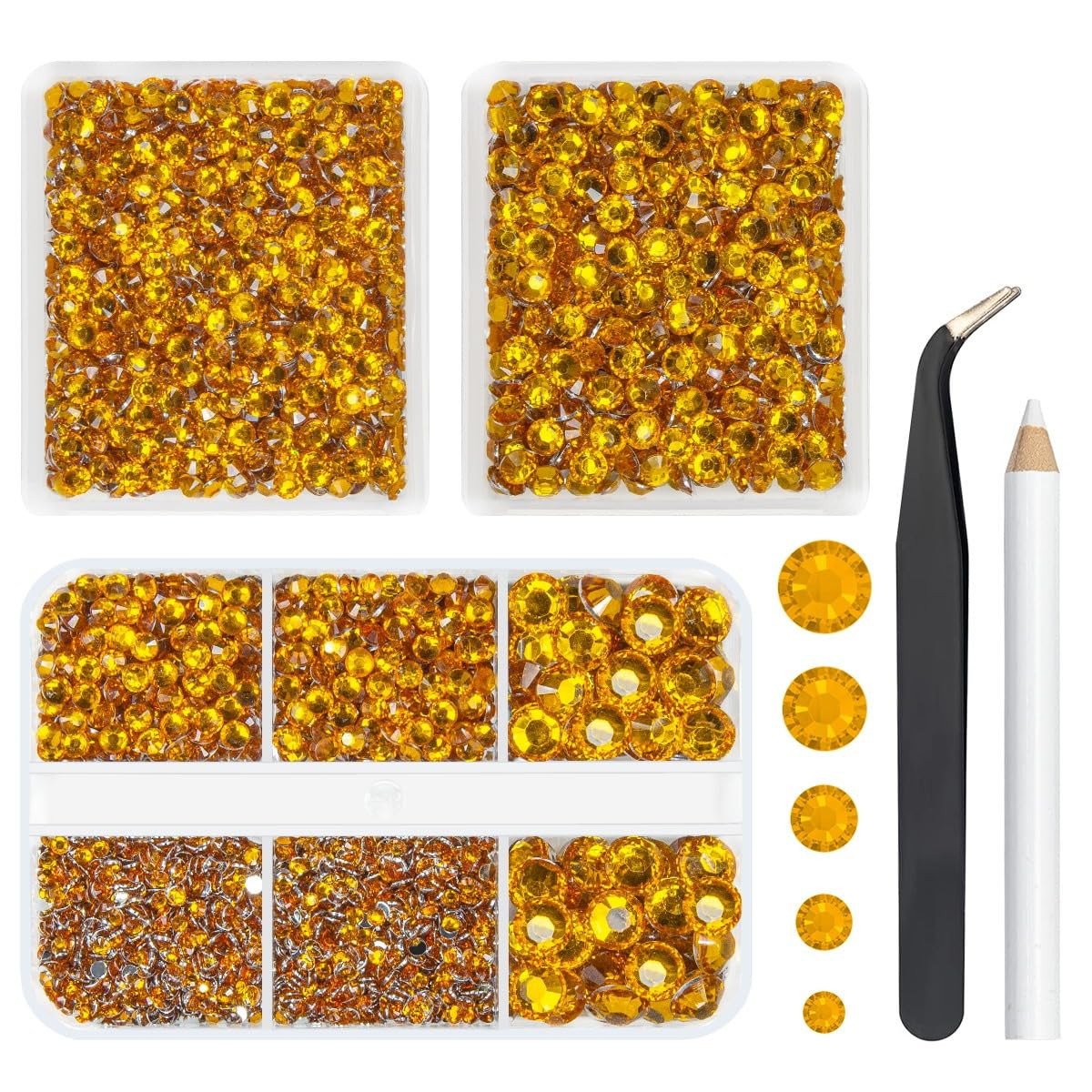 3 Boxes 5070PCS Golden Yellow Resin Rhinestones 2Mm 3Mm 4Mm 5Mm 6Mm Crystal Gold