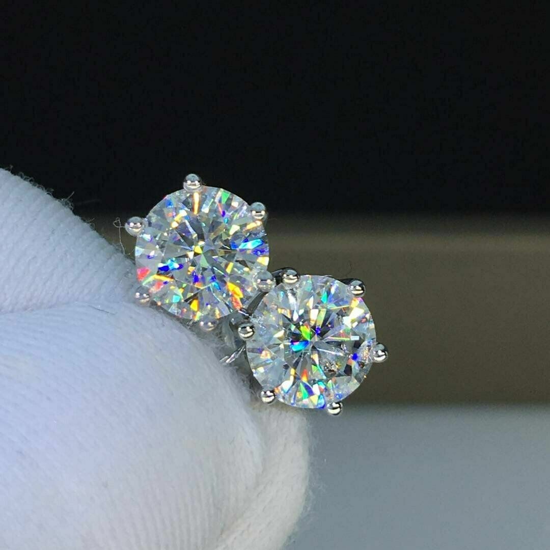 1.50Ct Round Lab Created Diamond Stud Push Back Earrings 14K White Gold Finish