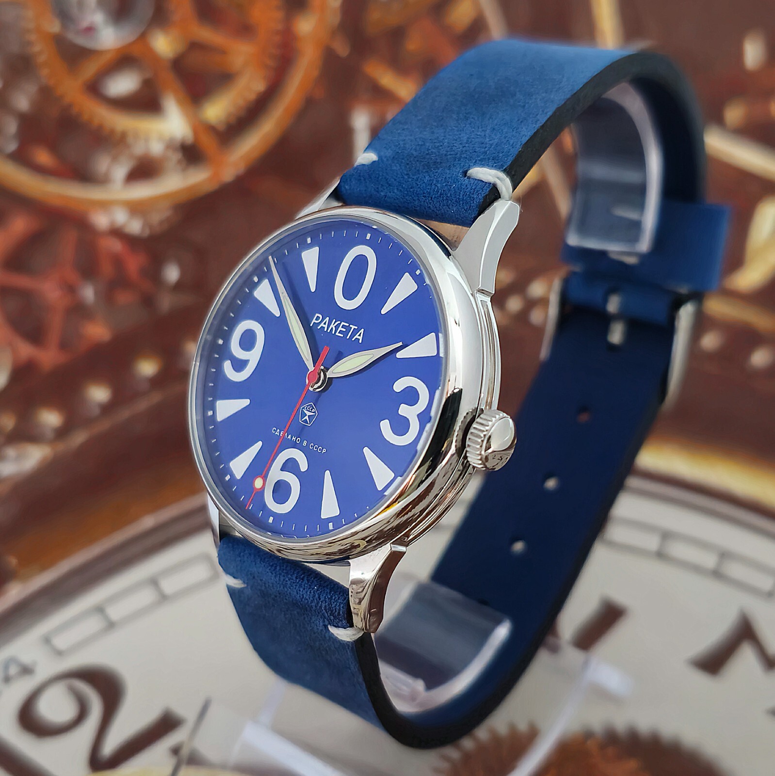 Vintage Watch USSR RAKETA Big Zero Blue Dial Wristwatch Mechanism 2609.HA 19J