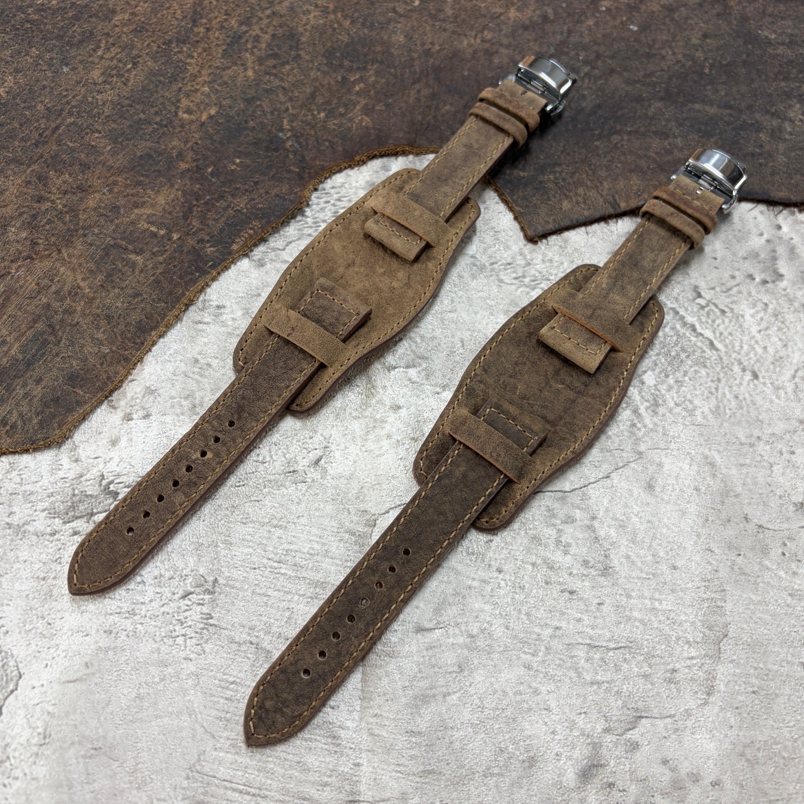 Deployment Buckle Bund Style Vintage Leather Watchband Strap 18/20/22mm #94H