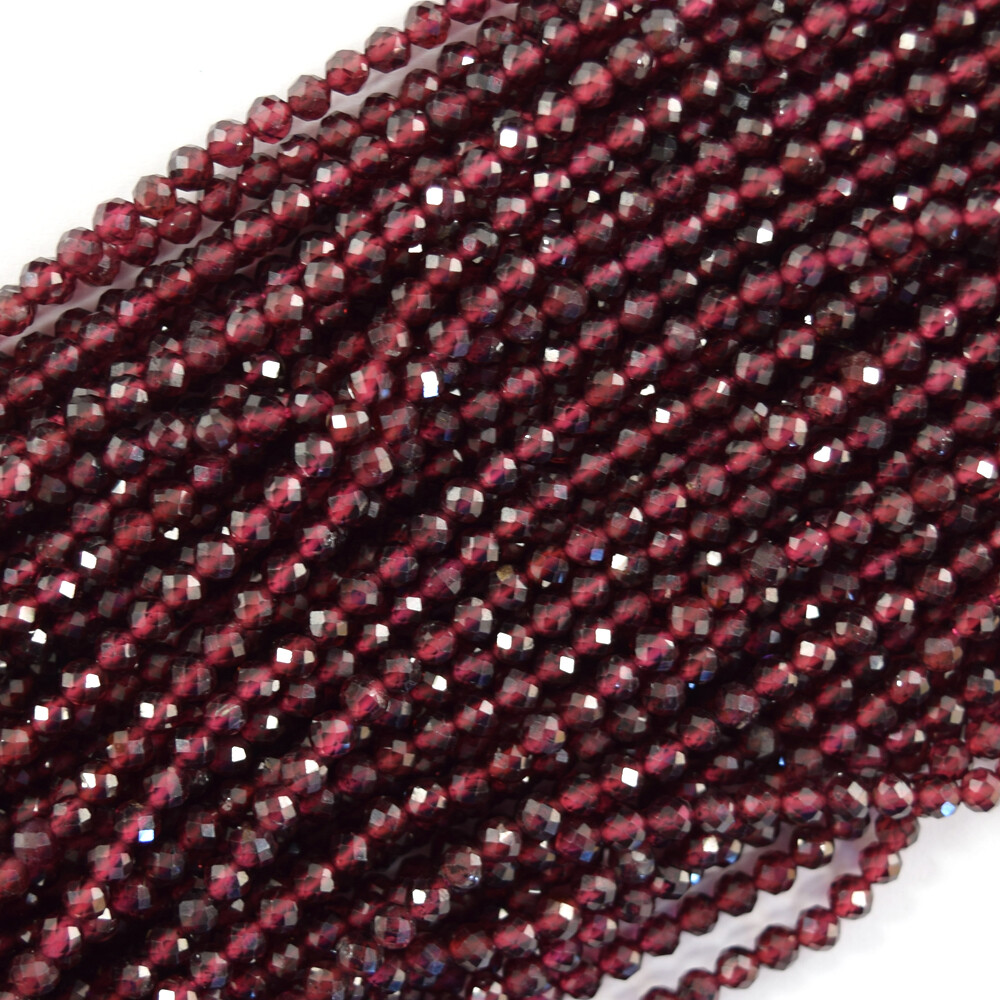 Natural Faceted Red Garnet Round Beads Gemstone 15.5″ Strand 3mm 4mm