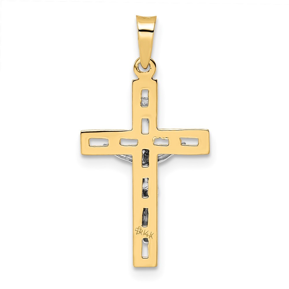 14k Two-tone Gold Polished Solid INRI Crucifix Pendant 0.65g L-27.3mm W-13.92mm