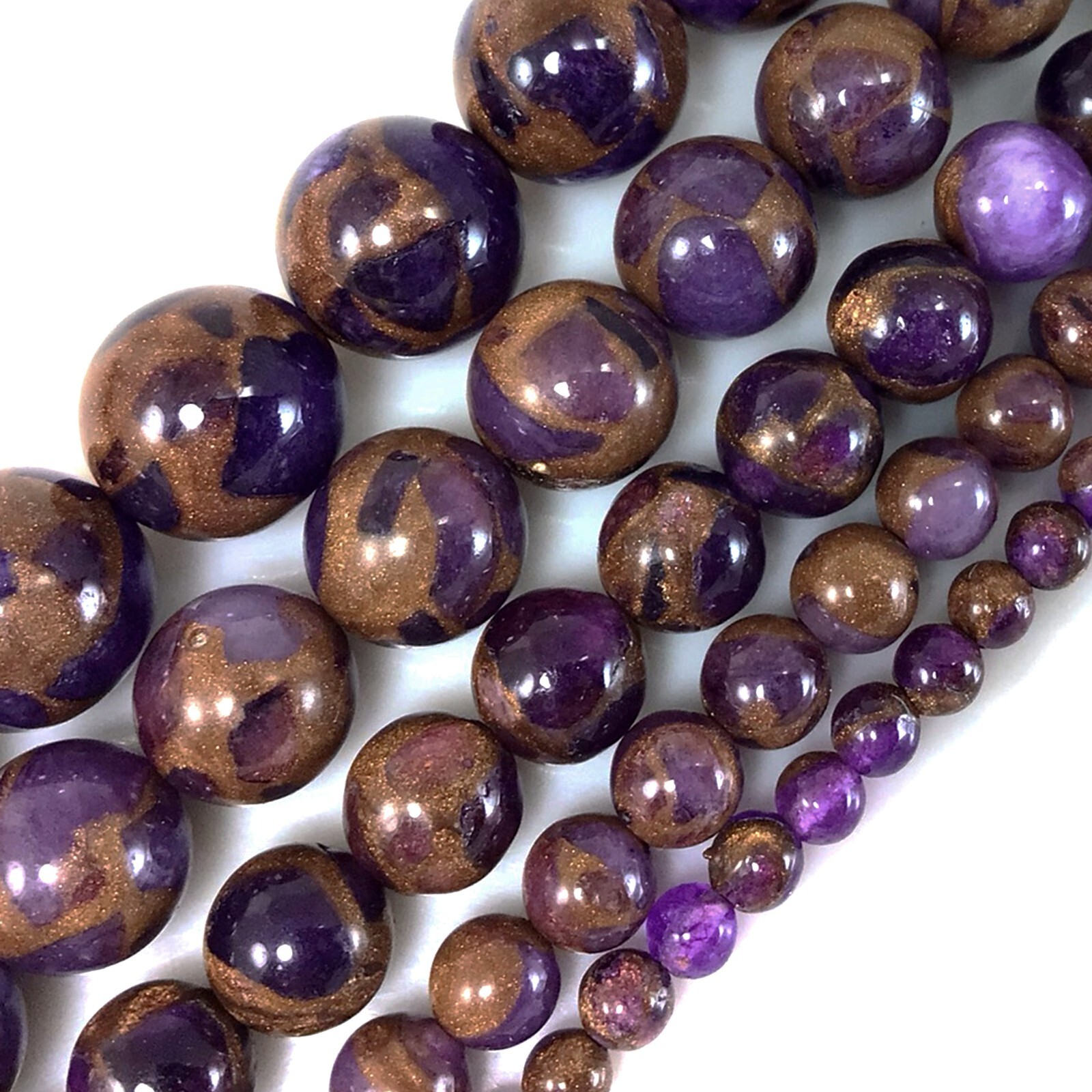 Purple copper Impression Cloisonne Variscite Jasper Round Bead 15″ 4 6 8 10 12