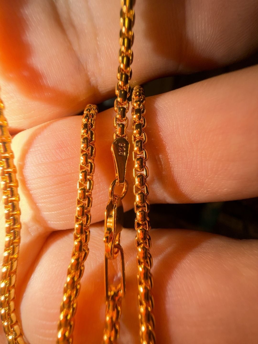 Gold-Plated 925 Sterling Silver Round Box Link Chain 18 inch