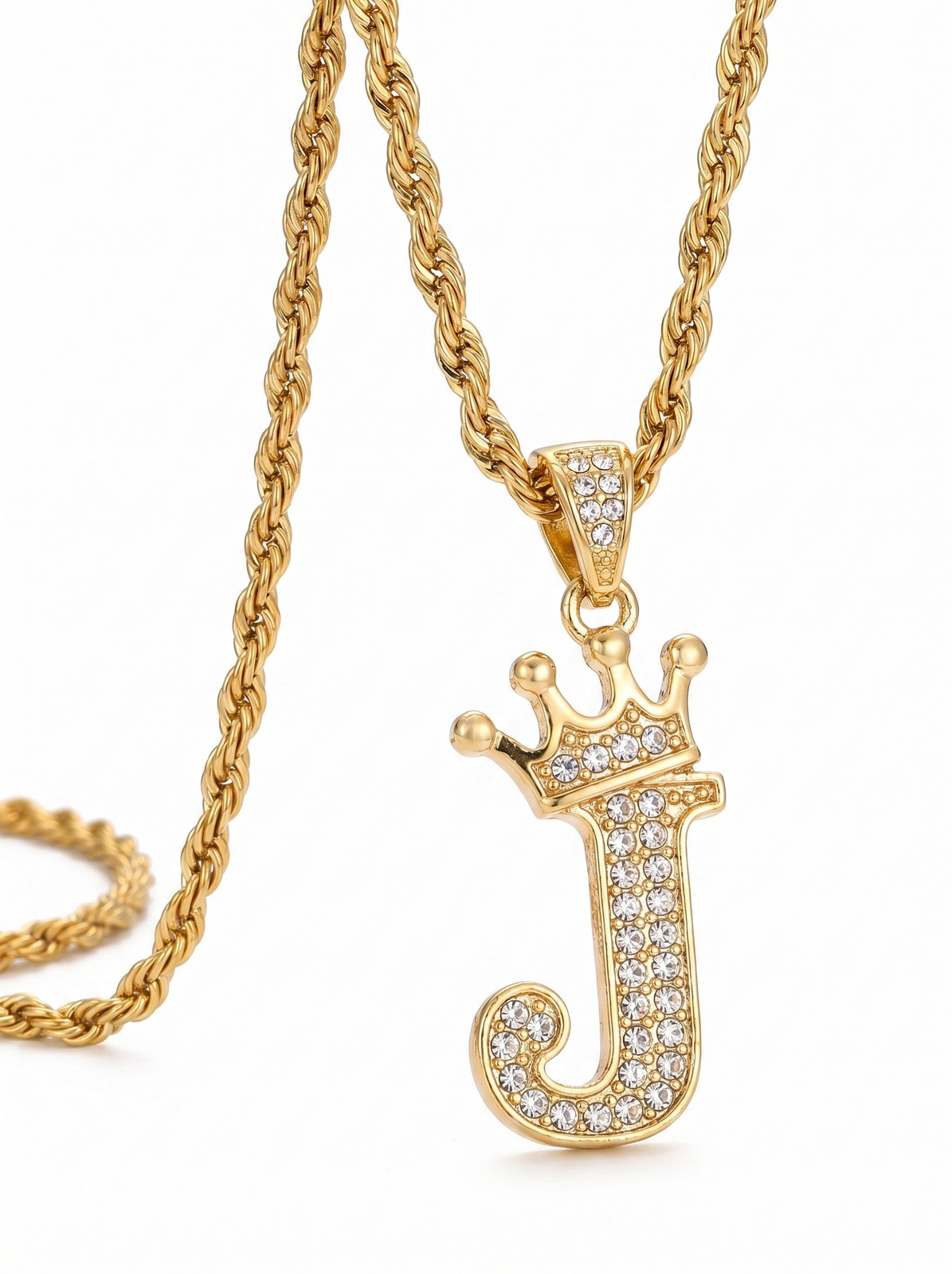 Crown Letter Necklace – Bling Rhinestone Initial Pendant with Gold Chain