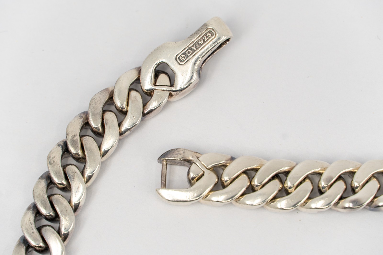 David Yurman Curb Chain Necklace Sterling Silver with Black Diamonds 11.5mm