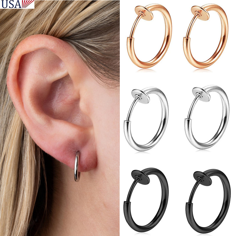 2× Clip-On Spring Action Non-Piercing Fake Septum Lip Cartilage Nose Tragus Ring