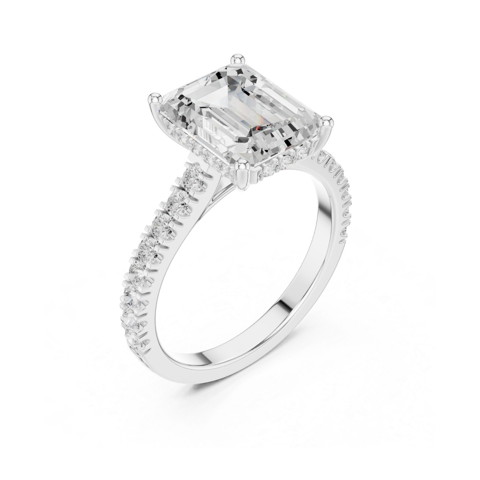 Emerald Cut Lab Grown Diamond Hidden Halo Solitaire Engagement Ring