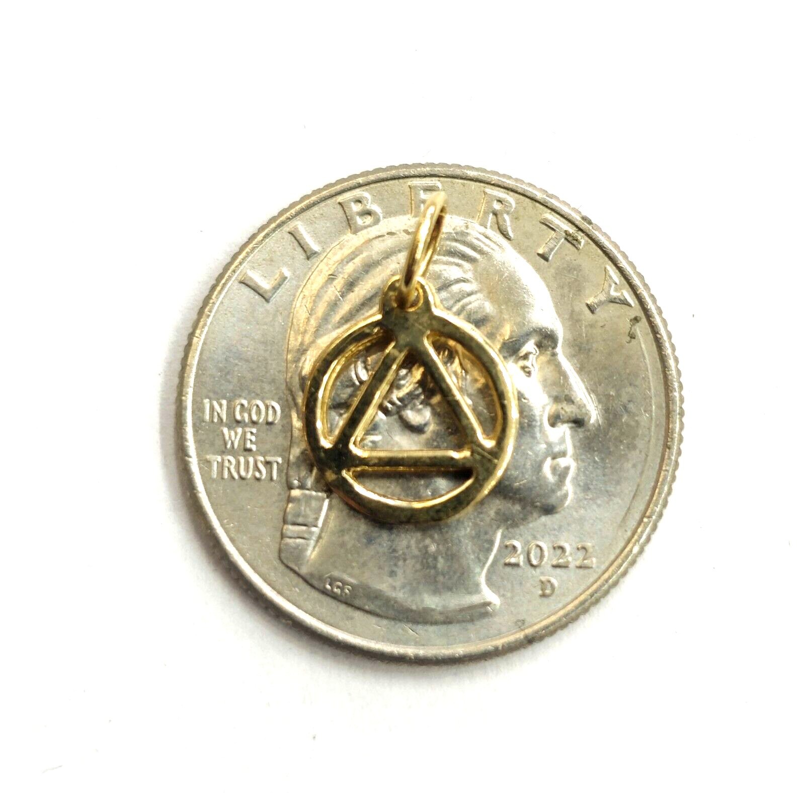 14k yellow Gold Tiny Alcoholics Anonymous circle triangle AA Symbol Pendant 0.7g