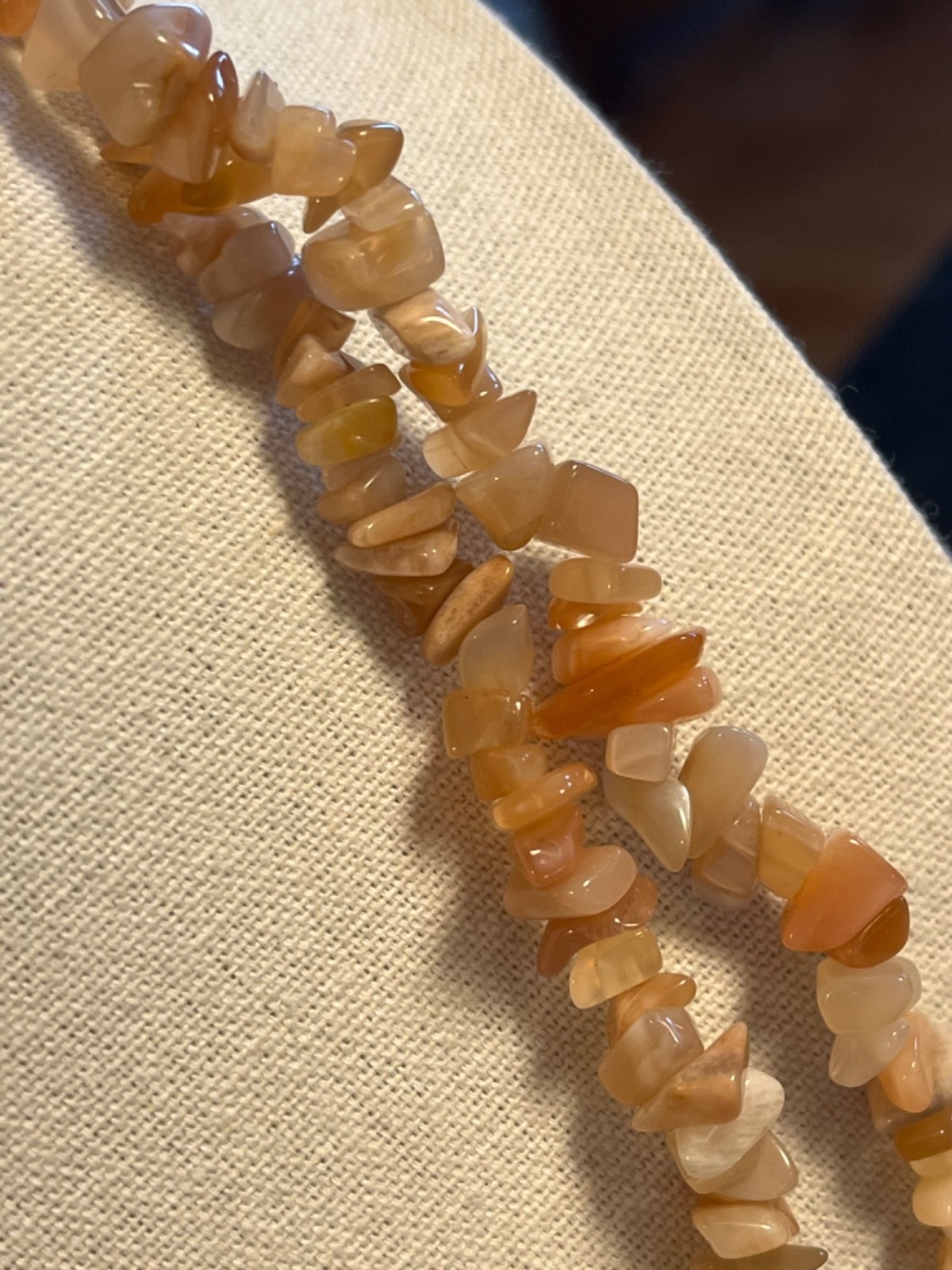 Heavy 36″ Peach Moonstone Nugget Bead Necklace. Great Color Variation. No Clasp