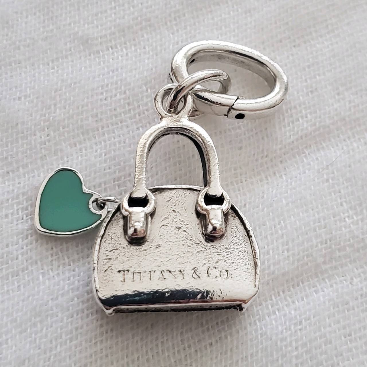 Tiffany Co Sterling Silver Handbag Purse Blue Enamel Heart Italy Charm Pendant