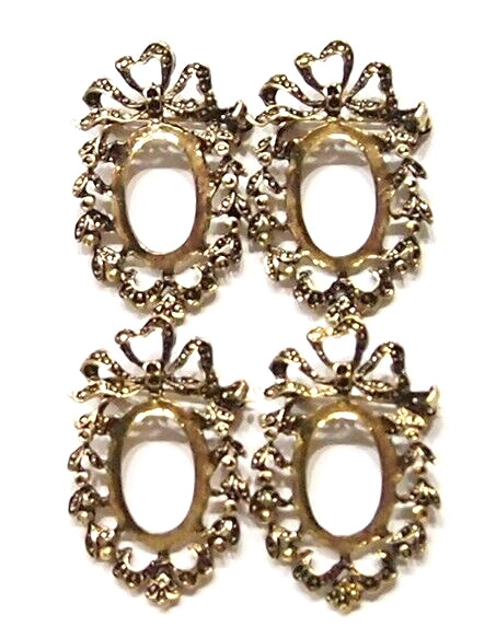 4 of 25x18mm Antique Gold Heart Wreath Pin/Brooch or Pendant Settings, Nice