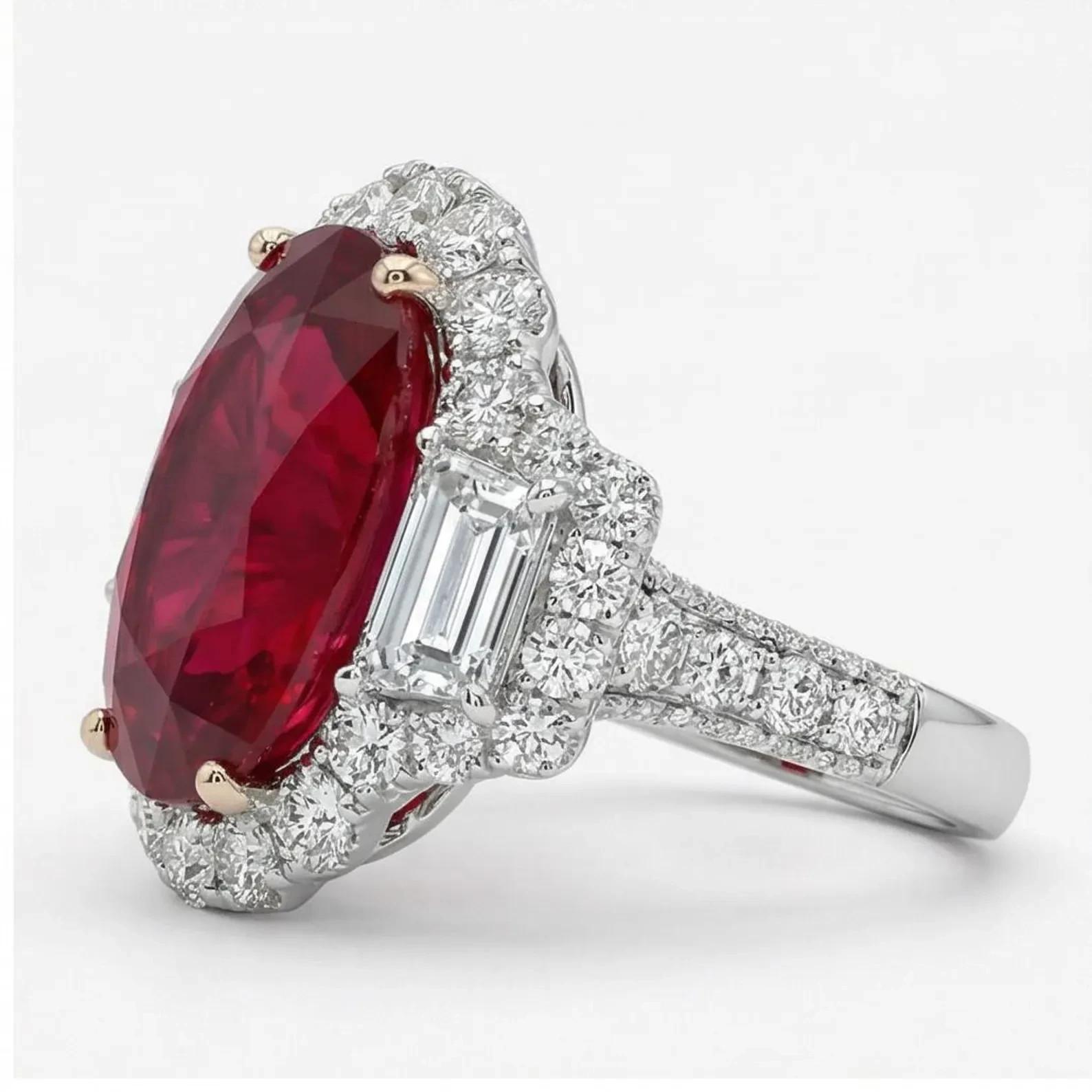 6.00 Ct Oval Cut Natural Ruby Diamond Engagement Ring 14K Solid White Gold 8