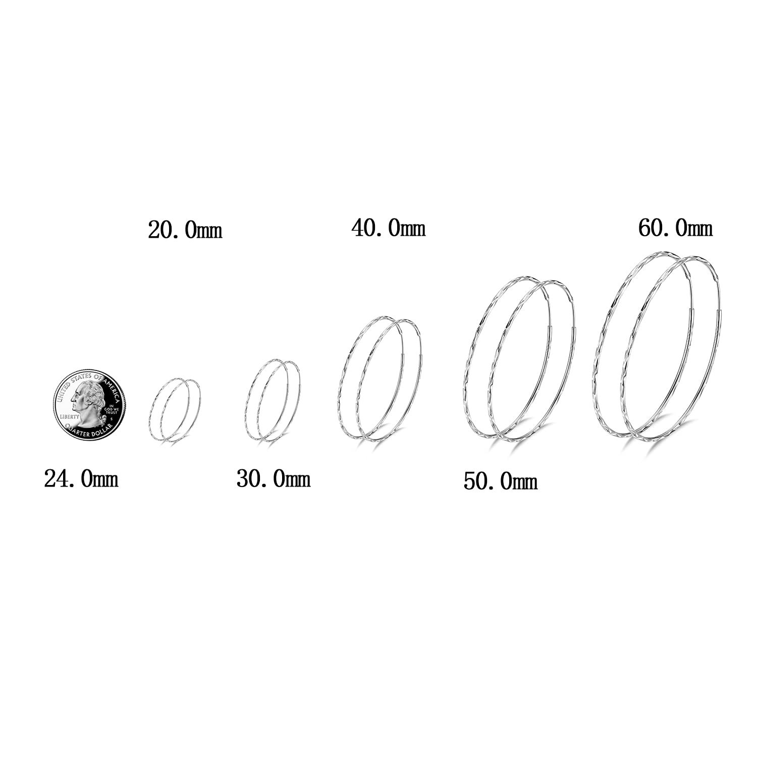 925 Sterling Silver Circle Endless Hoop Earrings for Women 20 30 40 50 60 70mm