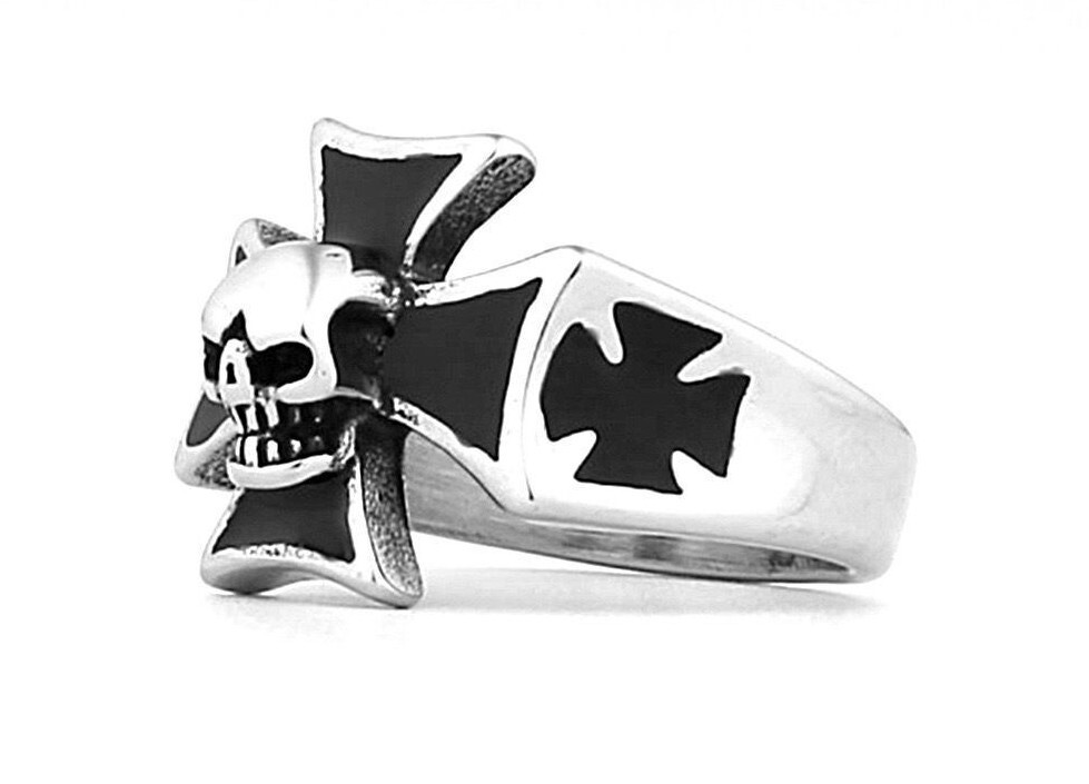 Iron Cross & Skull Ring German WW II Style Stainless Steel Men’ Biker Jewelry