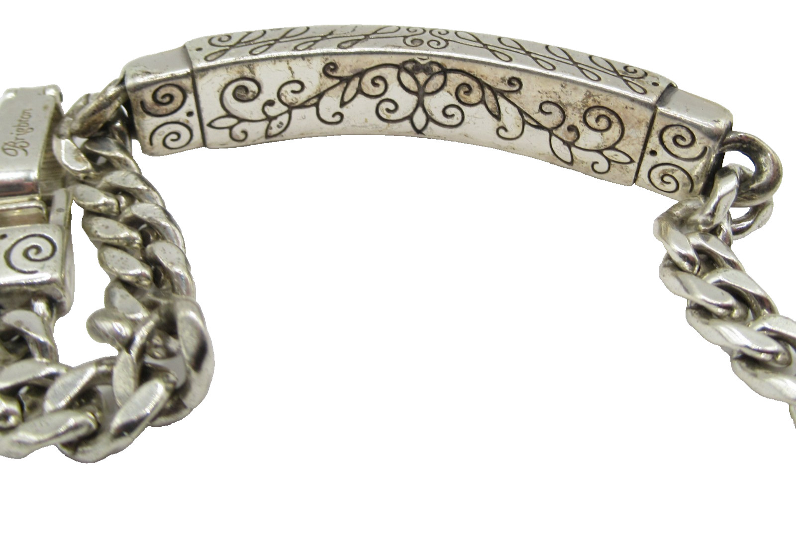 Brighton Chain ID Bracelet says “Sisters” Vintage Signed Etched Scrolled Design
