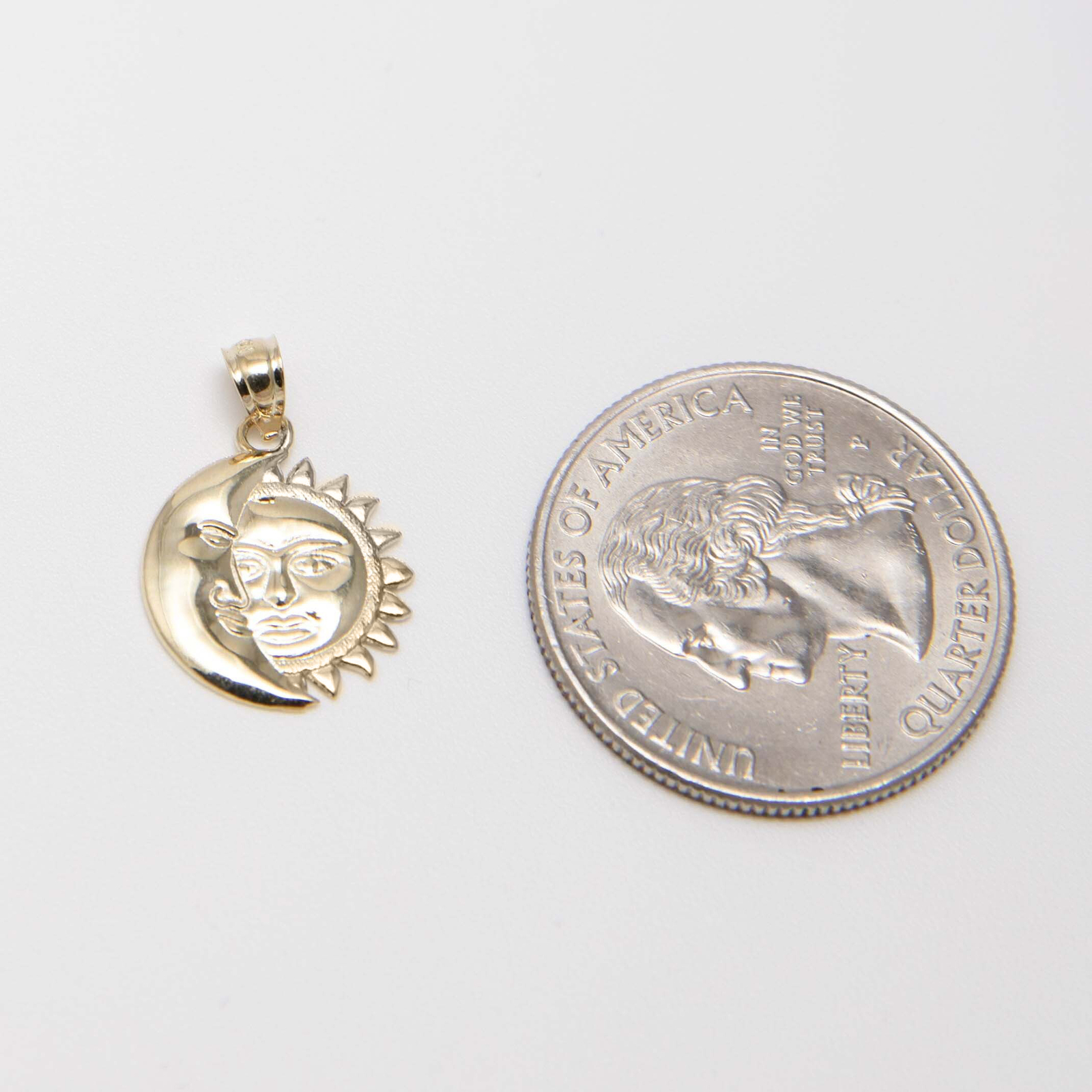 3/4″ Moon & Sun Face Pendant Real Solid 10K Yellow Gold