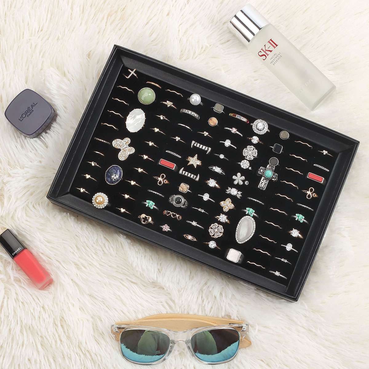 2 Pack 100 Slots Jewelry Ring Display Organizer Tray Holder Storage Boxes Case