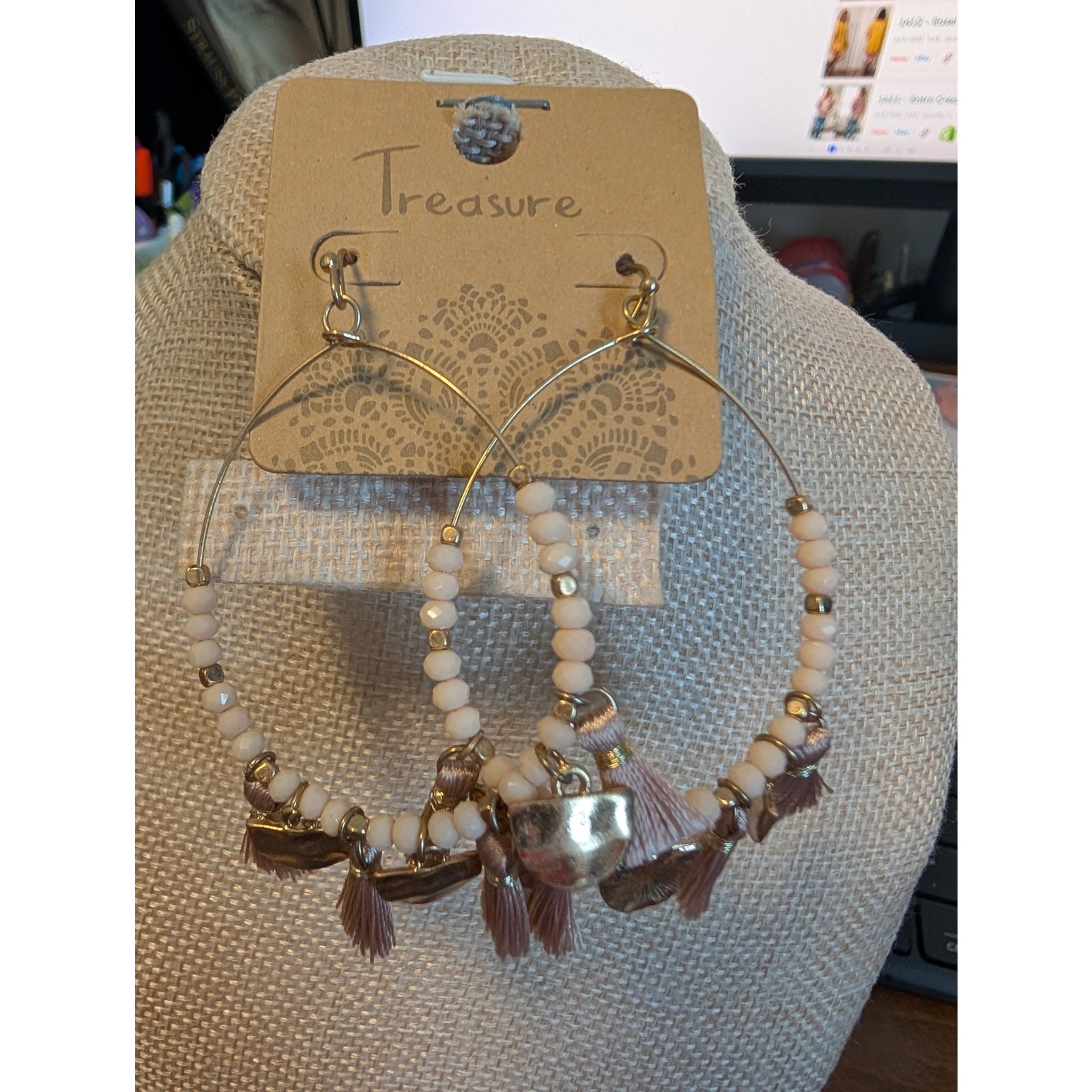 1420 – Treasure Western Boho Earrings – Beads and Tassels – NWT