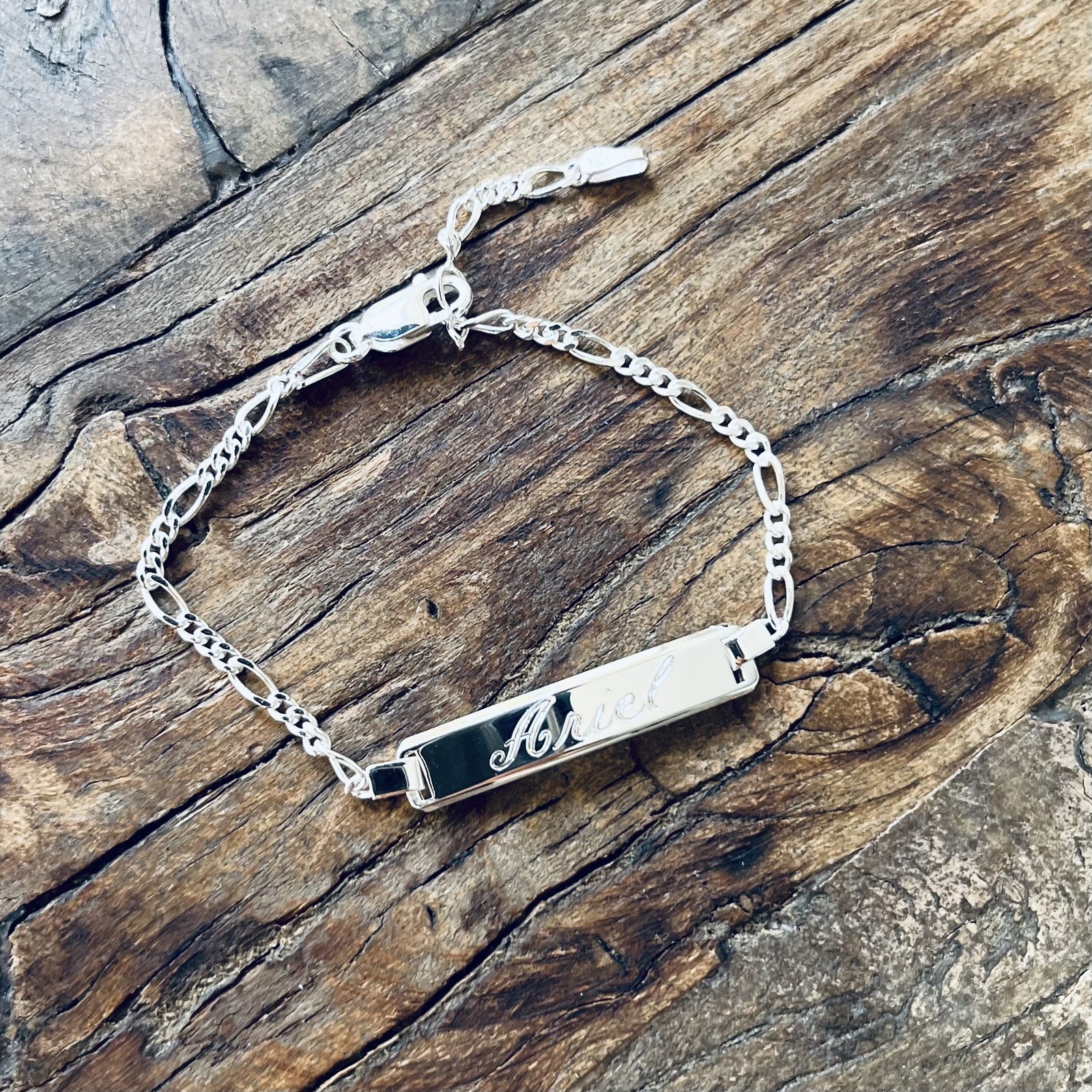 925 Sterling Silver Figaro Link Childrens ID Bracelet Free Engraving