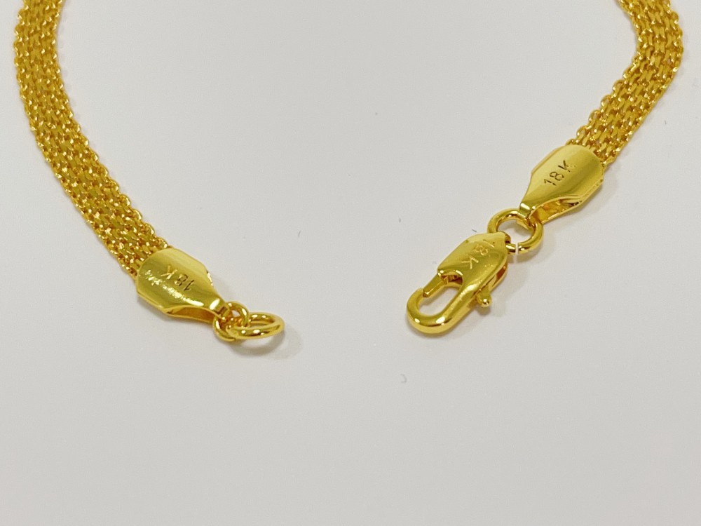 Solid 18K Yellow Gold AU750 Multiple Layer Wide Bracelet Bangle Chain 8inch