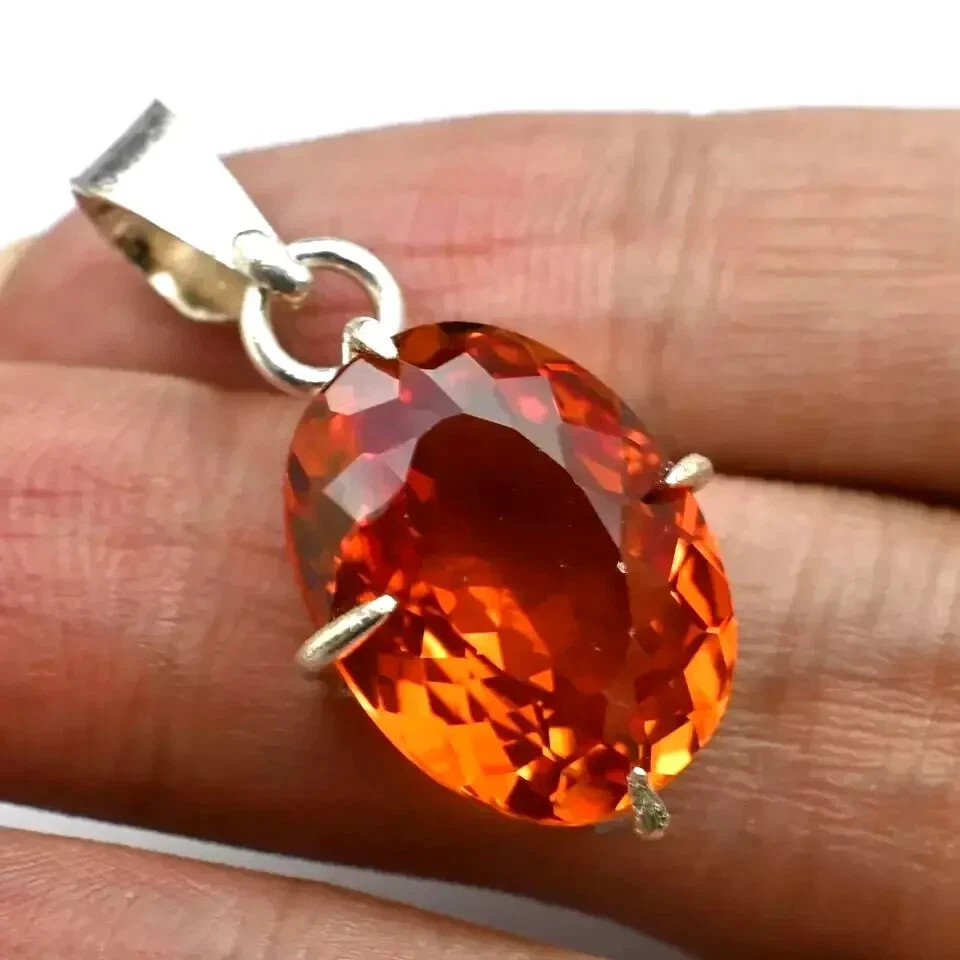 Natural 30 Ct Orange Sapphire Oval Cut 925 Solid Silver Pendant Gemstone+ Gift