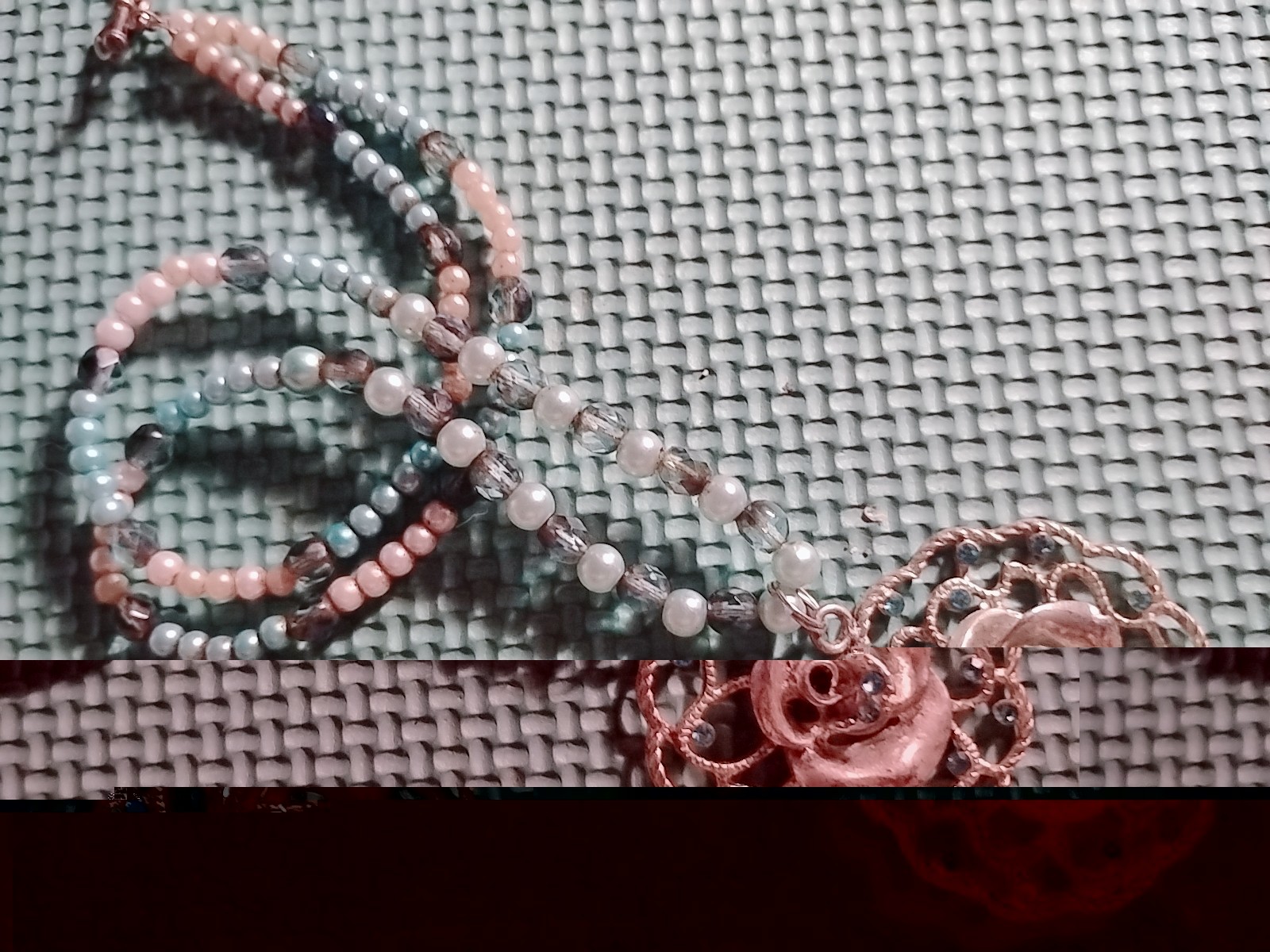 White & Blue Beaded Pearl Necklace Rose Flower Pendant Aqua Stone Silver