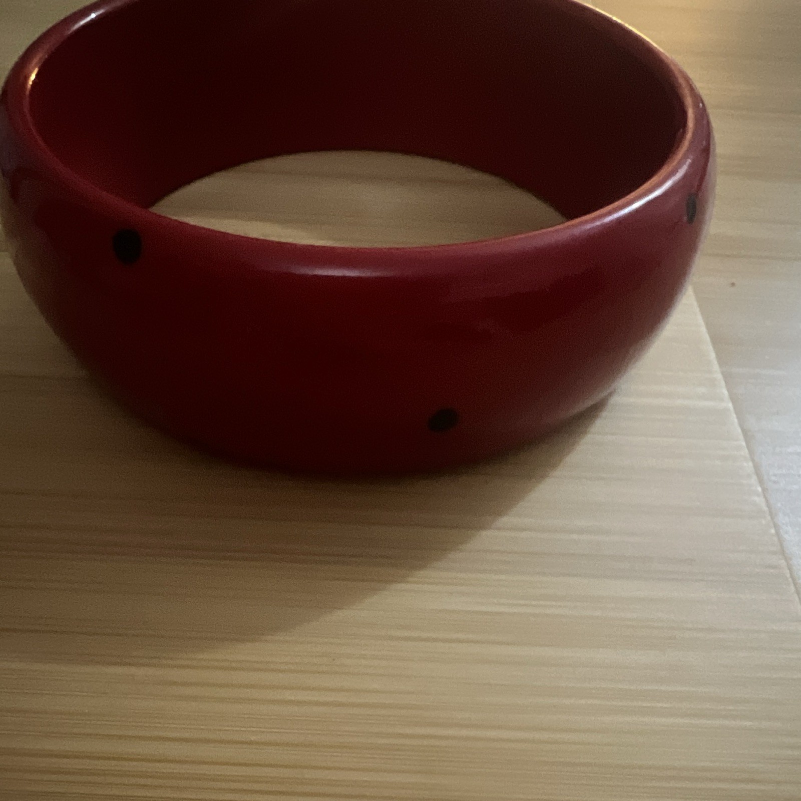Red & Black Plastic Round Bangle Bracelet w/ Black Dots No Stone Jewelry