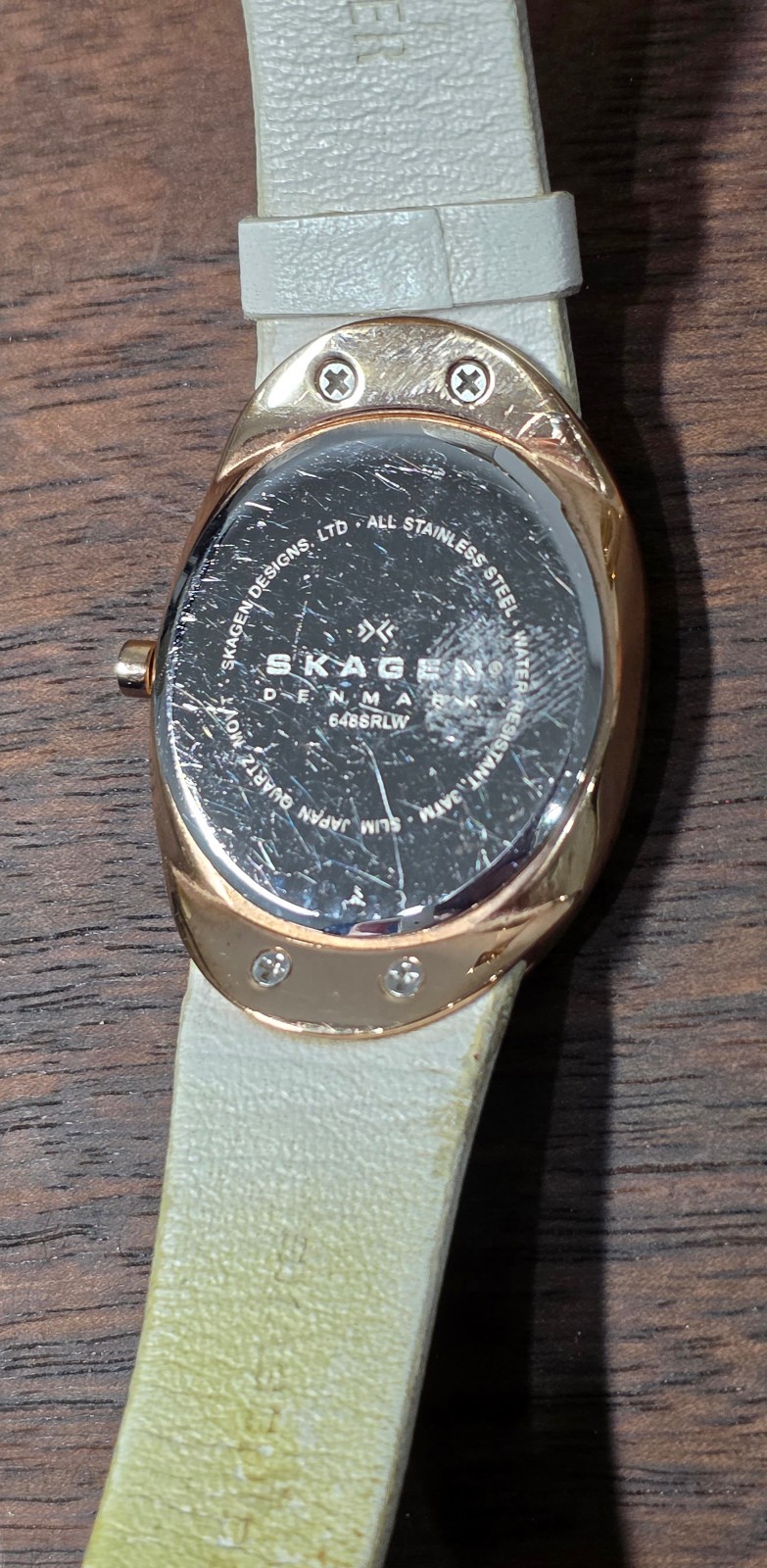 Skagen Denmark White Leather & MOP Inlay Women’s Watch 648SRLW Japan Quartz