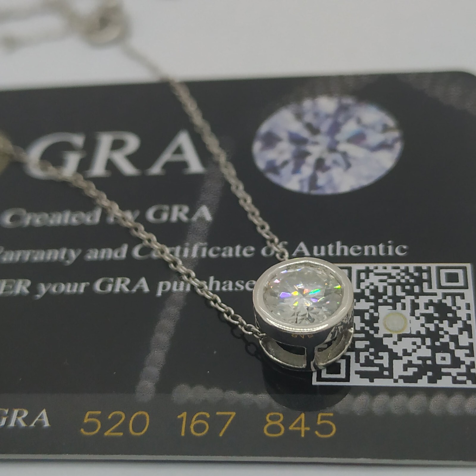 14K White Gold Plated 1.10 Ct Bezel Set Solitaire Real Moissanite Pendant Chain